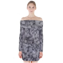 Soft Gray Stone Pattern Texture Design Long Sleeve Off Shoulder Dress