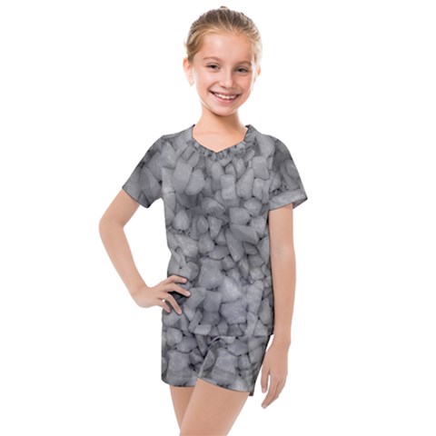 Soft Gray Stone Pattern Texture Design Kids  Mesh Tee And Shorts Set by dflcprintsclothing