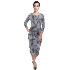 Soft Gray Stone Pattern Texture Design Quarter Sleeve Midi Velour Bodycon Dress