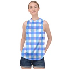 Gingham Duo Aqua On Purple High Neck Satin Top