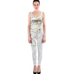 Flowers Background Leaf Leaves One Piece Catsuit by Mariart