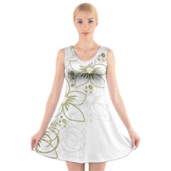 Flowers Background Leaf Leaves V-neck Sleeveless Dress by Mariart