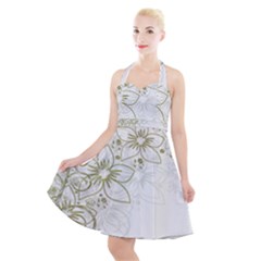 Flowers Background Leaf Leaves Halter Party Swing Dress 