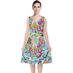 Supersonic Octopus V-neck Midi Sleeveless Dress  by chellerayartisans