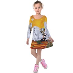 Wonderful Unicorn With Fairy Kids  Long Sleeve Velvet Dress by FantasyWorld7