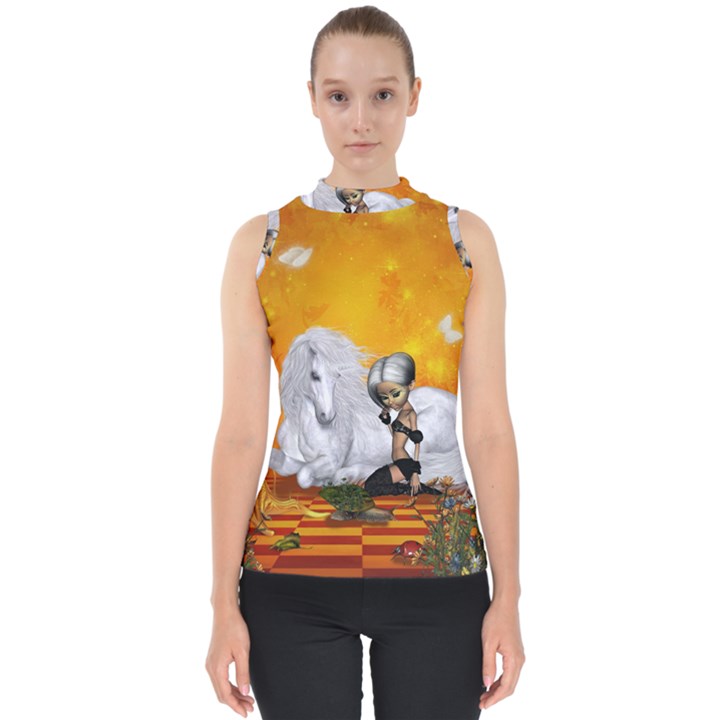 Wonderful Unicorn With Fairy Mock Neck Shell Top