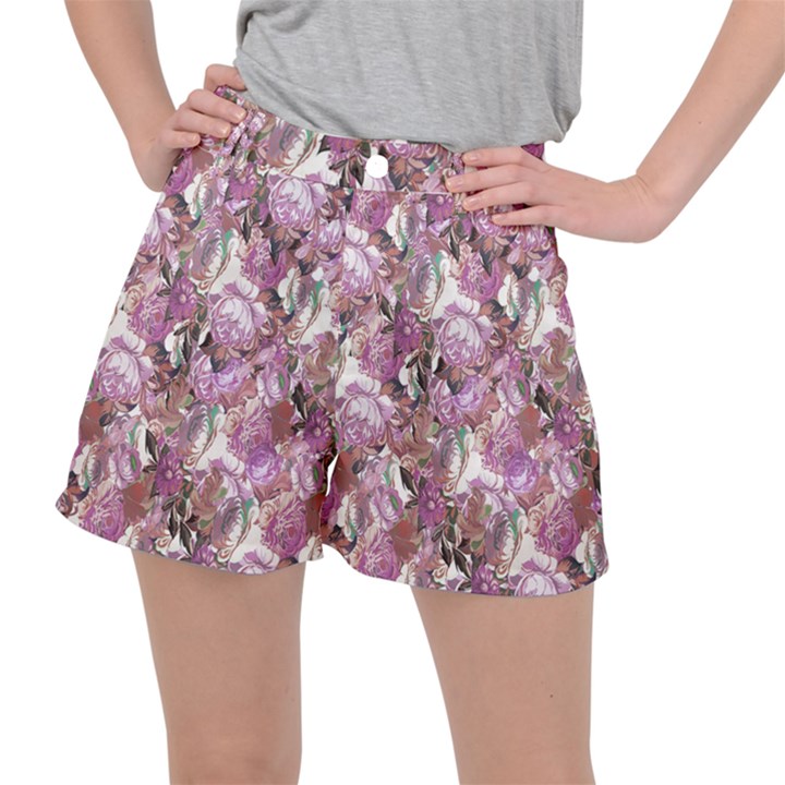 Romantic Pink Flowers Stretch Ripstop Shorts