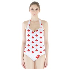 Maple Leaf Canada Emblem Country Halter Swimsuit by Mariart