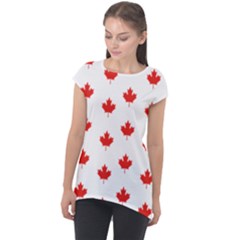 Maple Leaf Canada Emblem Country Cap Sleeve High Low Top