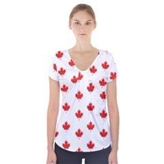 Maple Leaf Canada Emblem Country Short Sleeve Front Detail Top by Mariart