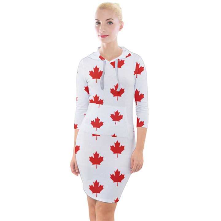 Maple Leaf Canada Emblem Country Quarter Sleeve Hood Bodycon Dress