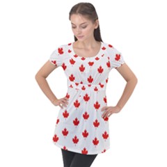 Maple Leaf Canada Emblem Country Puff Sleeve Tunic Top