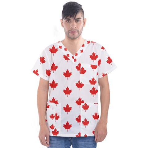 Maple Leaf Canada Emblem Country Men s V-neck Scrub Top by Mariart