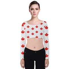 Maple Leaf Canada Emblem Country Velvet Long Sleeve Crop Top