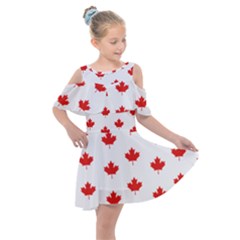 Maple Leaf Canada Emblem Country Kids  Shoulder Cutout Chiffon Dress