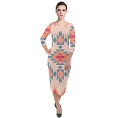 Tribal Signs 2            Quarter Sleeve Midi Velour Bodycon Dress