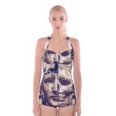 Creepy Photo Collage Artwork Boyleg Halter Swimsuit  by dflcprintsclothing