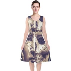 Creepy Photo Collage Artwork V-neck Midi Sleeveless Dress  by dflcprintsclothing