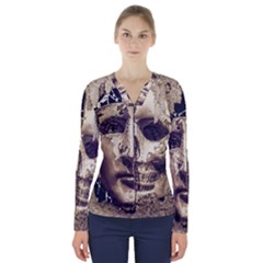 Creepy Photo Collage Artwork V-neck Long Sleeve Top by dflcprintsclothing