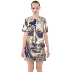 Creepy Photo Collage Artwork Sixties Short Sleeve Mini Dress by dflcprintsclothing