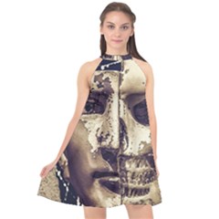 Creepy Photo Collage Artwork Halter Neckline Chiffon Dress  by dflcprintsclothing