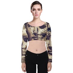 Creepy Photo Collage Artwork Velvet Long Sleeve Crop Top by dflcprintsclothing