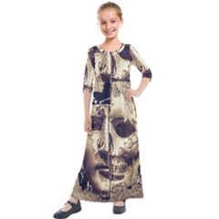 Creepy Photo Collage Artwork Kids  Quarter Sleeve Maxi Dress by dflcprintsclothing