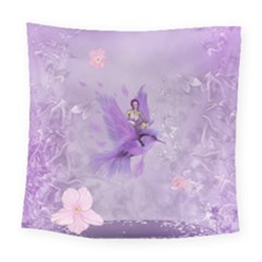 Fairy With Fantasy Bird Square Tapestry (large) by FantasyWorld7