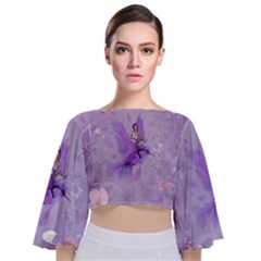 Fairy With Fantasy Bird Tie Back Butterfly Sleeve Chiffon Top by FantasyWorld7