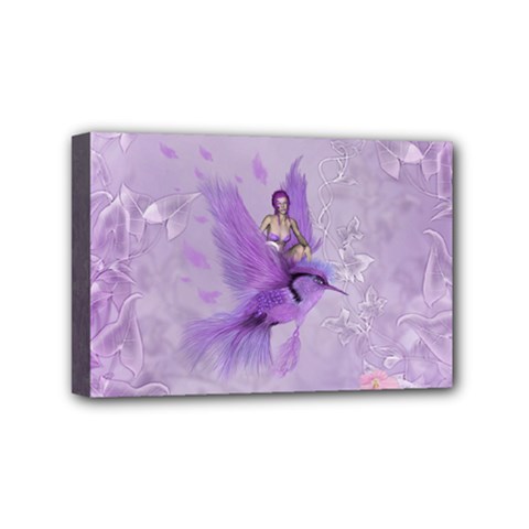 Fairy With Fantasy Bird Mini Canvas 6  X 4  (stretched) by FantasyWorld7