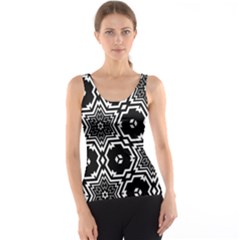 Black White Abstract Flower Tank Top by retrotoomoderndesigns