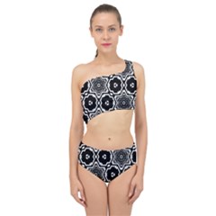 Black White Abstract Flower Spliced Up Two Piece Swimsuit by retrotoomoderndesigns