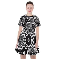 Black White Abstract Flower Sailor Dress