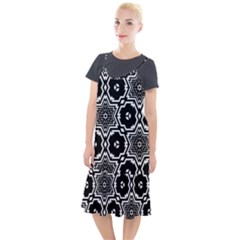 Black White Abstract Flower Camis Fishtail Dress