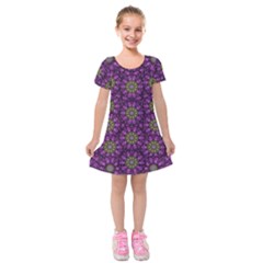 Ornate Heavy Metal Stars In Decorative Bloom Kids  Short Sleeve Velvet Dress by pepitasart