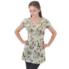 Vintage Roses Puff Sleeve Tunic Top