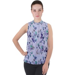 Vintage Roses Purple Mock Neck Chiffon Sleeveless Top