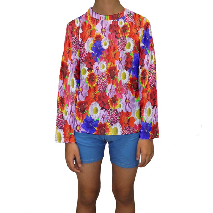 Multicolored Daisies Kids  Long Sleeve Swimwear