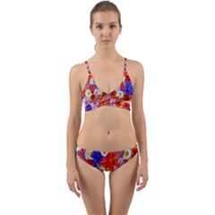 Multicolored Daisies Wrap Around Bikini Set by retrotoomoderndesigns