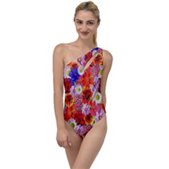 Multicolored Daisies To One Side Swimsuit by retrotoomoderndesigns