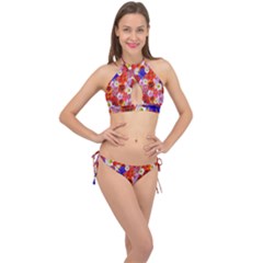 Multicolored Daisies Cross Front Halter Bikini Set by retrotoomoderndesigns