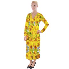 Daffodil Surprise Velvet Maxi Wrap Dress by retrotoomoderndesigns