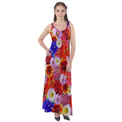 Multicolored Daisies Sleeveless Velour Maxi Dress