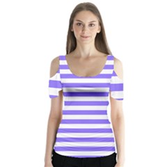 Lilac Purple Stripes Butterfly Sleeve Cutout Tee 