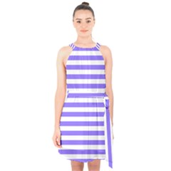 Lilac Purple Stripes Halter Collar Waist Tie Chiffon Dress by snowwhitegirl