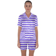 Lilac Purple Stripes Satin Short Sleeve Pyjamas Set by snowwhitegirl