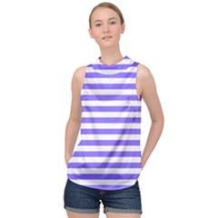 Lilac Purple Stripes High Neck Satin Top