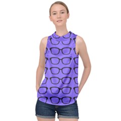 Nerdy Glasses Purple High Neck Satin Top