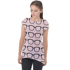 Nerdy Glasses Pink Cap Sleeve High Low Top