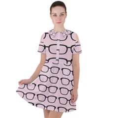 Nerdy Glasses Pink Short Sleeve Shoulder Cut Out Dress 